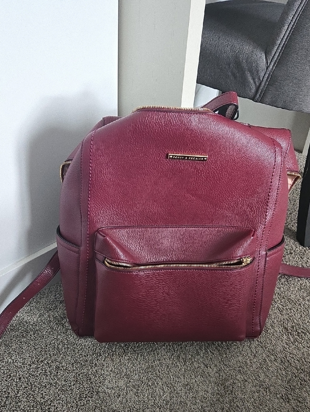 Poppy & Peonies Burgundy Nomad Backpack with Gold Hardware